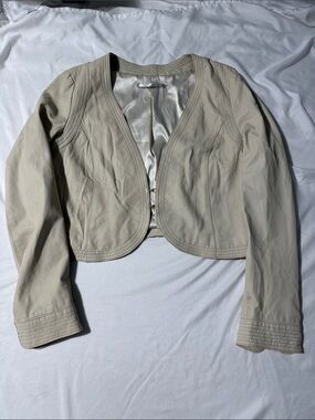 Truly by Part Two Xena Cream Soft Leather Cropped Jacket EU40 US10 Hook Front